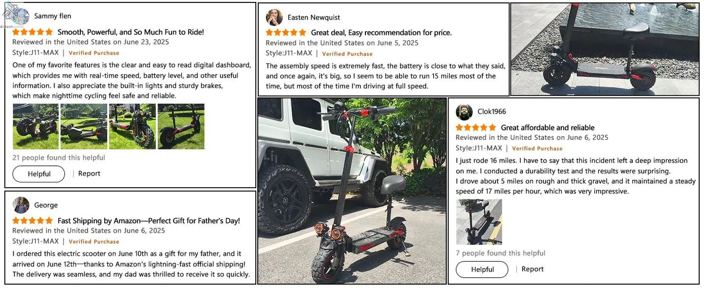 J11 Electric Scooters USA Warehouse 1200W Brushless Motor 48V18ah Electric scooter adult Max Speed 34Mile 11'' Off-road Tires Ai-TechWorld 