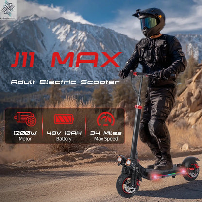 J11 Electric Scooters USA Warehouse 1200W Brushless Motor 48V18ah Electric scooter adult Max Speed 34Mile 11'' Off-road Tires - Ai-TechWorld