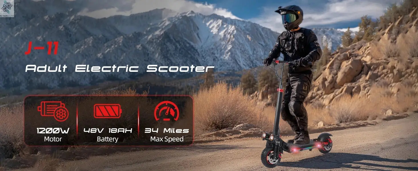 J11 Electric Scooters USA Warehouse 1200W Brushless Motor 48V18ah Electric scooter adult Max Speed 34Mile 11'' Off-road Tires - Ai-TechWorld