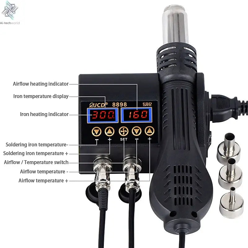 JCD 750W 2 in 1 Soldering Station LCD Digital display Welding Rework Station for cell-phone BGA SMD IC Repair Solder tools 8898 - Ai-TechWorld