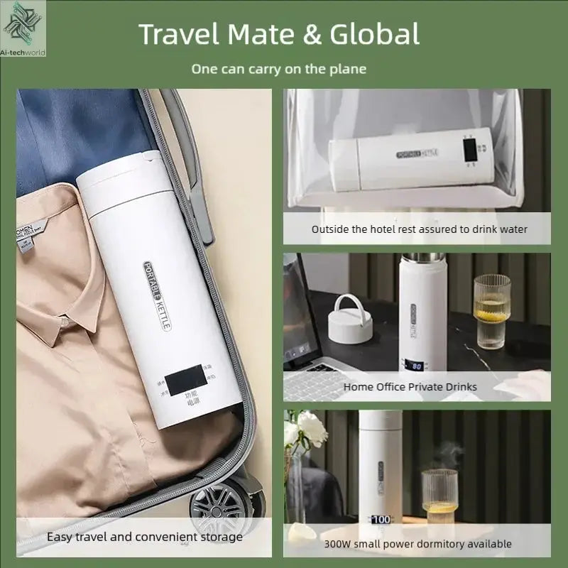 JFBONIN Electric Kettles Portable Tea Coffee Kettle Travel Boil Water Thermal Cup Anti-Scald Water Bottle English Menu - Ai-TechWorld