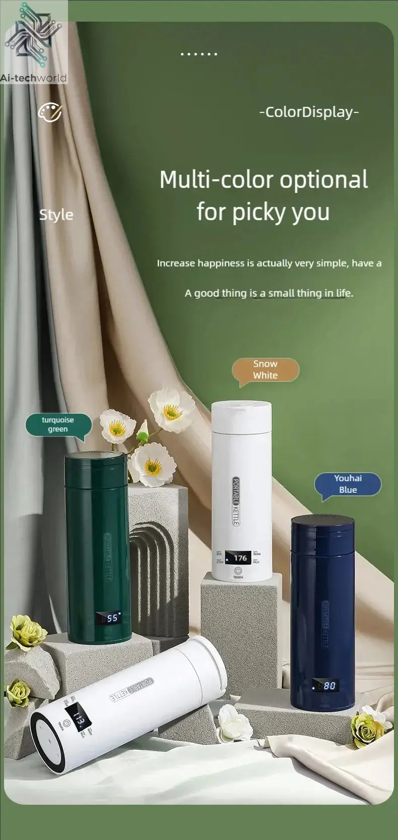 JFBONIN Electric Kettles Portable Tea Coffee Kettle Travel Boil Water Thermal Cup Anti-Scald Water Bottle English Menu - Ai-TechWorld