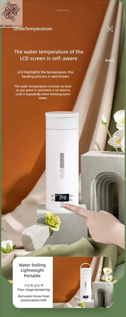 JFBONIN Electric Kettles Portable Tea Coffee Kettle Travel Boil Water Thermal Cup Anti-Scald Water Bottle English Menu - Ai-TechWorld