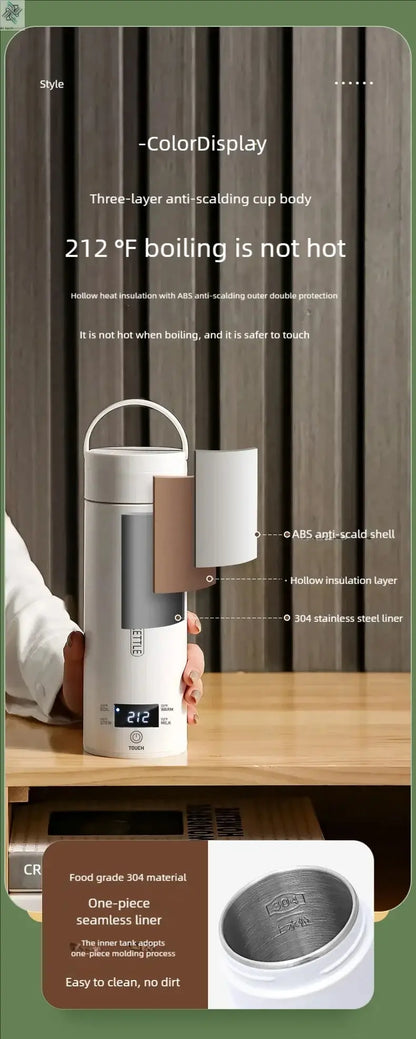JFBONIN Electric Kettles Portable Tea Coffee Kettle Travel Boil Water Thermal Cup Anti-Scald Water Bottle English Menu - Ai-TechWorld