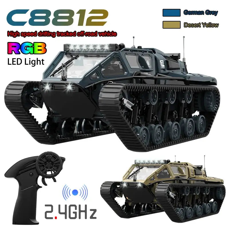 JJRC C8812 LED Light Full Scale Tracked Tank Simulation Model Toy RC Car Model Drift Remote Control Off-Road Vehicle Boy Gift - Ai-TechWorld