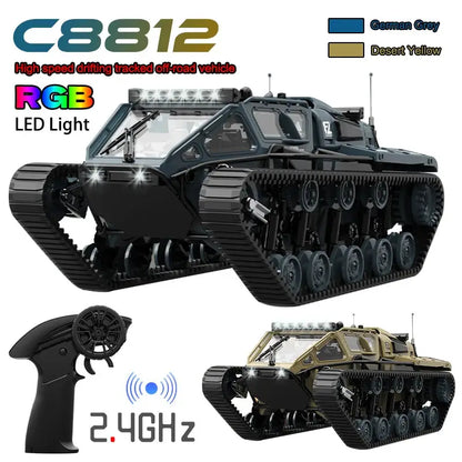 JJRC C8812 LED Light Full Scale Tracked Tank Simulation Model Toy RC Car Model Drift Remote Control Off-Road Vehicle Boy Gift - Ai-TechWorld