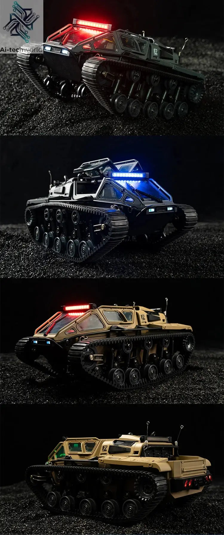 JJRC C8812 LED Light Full Scale Tracked Tank Simulation Model Toy RC Car Model Drift Remote Control Off-Road Vehicle Boy Gift - Ai-TechWorld