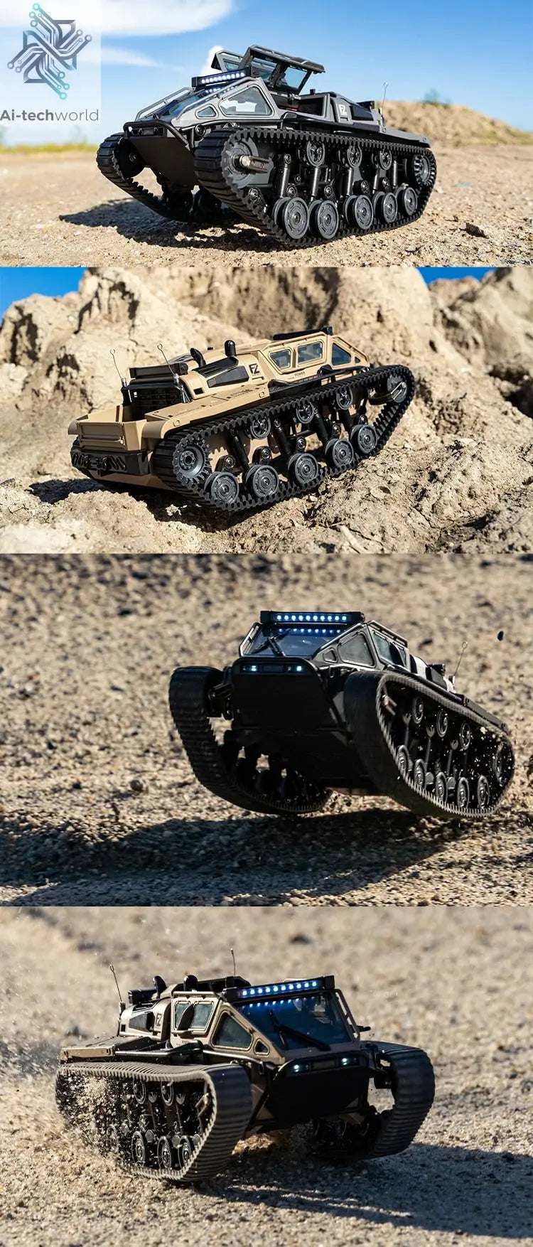 JJRC C8812 LED Light Full Scale Tracked Tank Simulation Model Toy RC Car Model Drift Remote Control Off-Road Vehicle Boy Gift - Ai-TechWorld