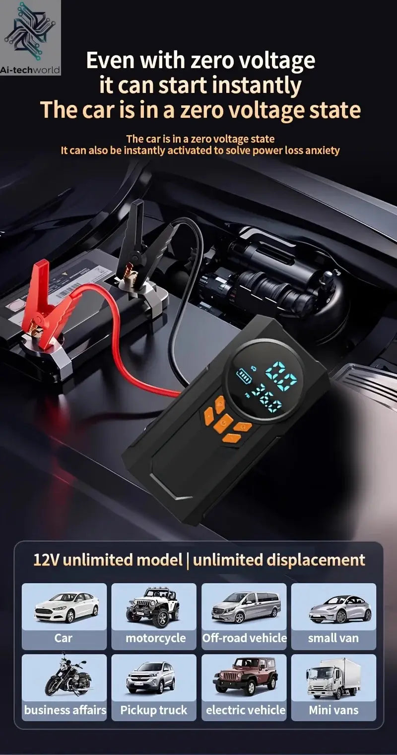 JKUOO 3000A Car Jump Starter Portable Power Bank Car Battery Booster 12V Car Starting Device for Petrol 7.0L Diesel 5.5L Ai-TechWorld 