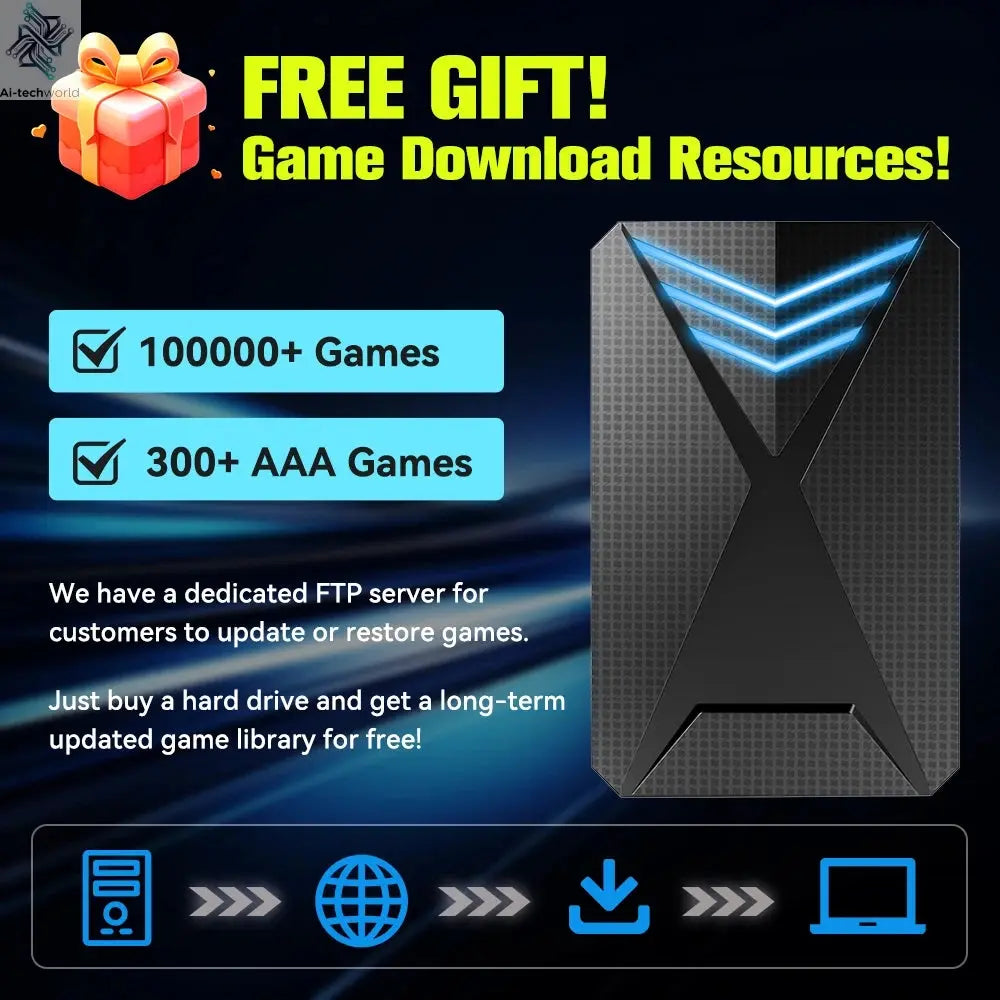 JMachen Launchbox 2TB Portable Gaming HDD with 4200+ 3D/PC Games Retro Game Console for PS4/PS3/PS2/Switchwith 4200+ PC/3D Games Ai-TechWorld 