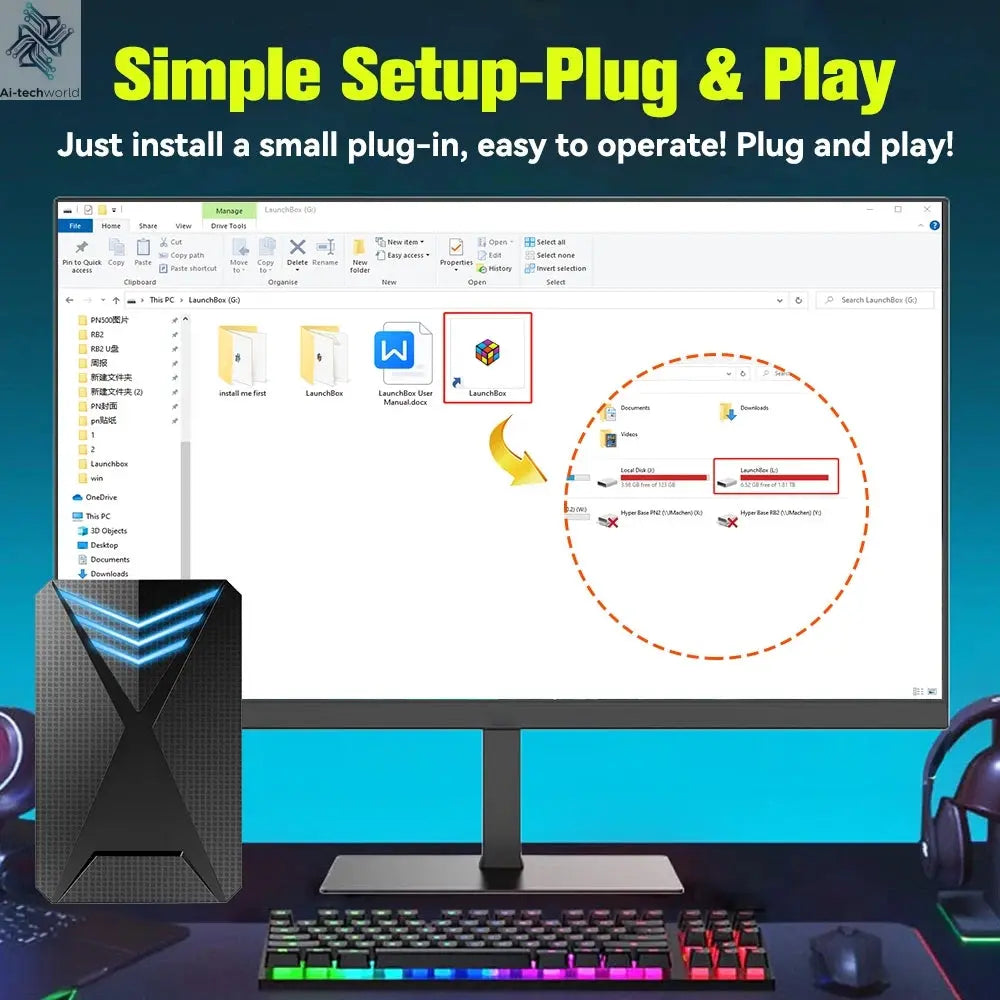 JMachen Launchbox 2TB Portable Gaming HDD with 4200+ 3D/PC Games Retro Game Console for PS4/PS3/PS2/Switchwith 4200+ PC/3D Games Ai-TechWorld 