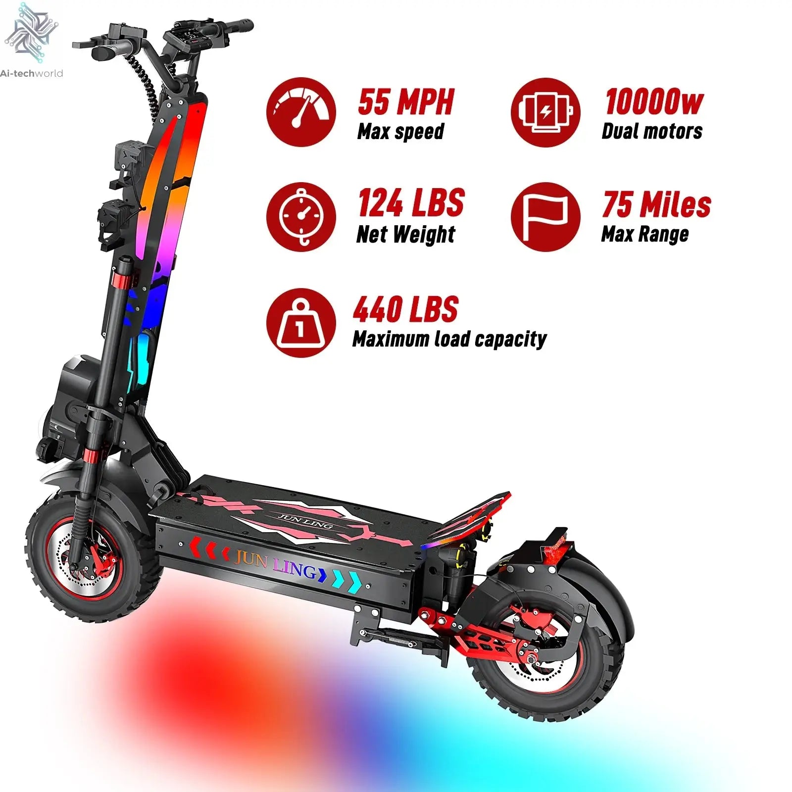 JUNLING JL86 10000W Dual Motor Off Road Electric Scooter for Adults with 55 MPH speed 75 Miles Range Ai-TechWorld 