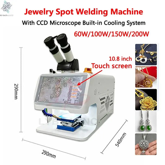 Jewelry Spot Welding Machine ND YAG Laser Touch Screen 60W 100W 150W 200W MINI Laser Soldering With CCD Control System Microscop Ai-TechWorld