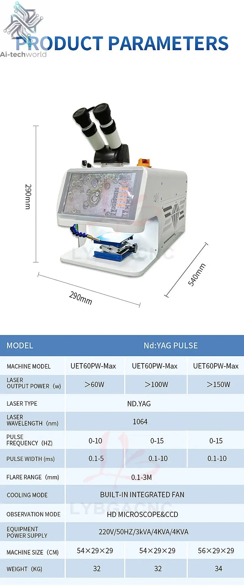 Jewelry Spot Welding Machine ND YAG Laser Touch Screen 60W 100W 150W 200W MINI Laser Soldering With CCD Control System Microscop Ai-TechWorld