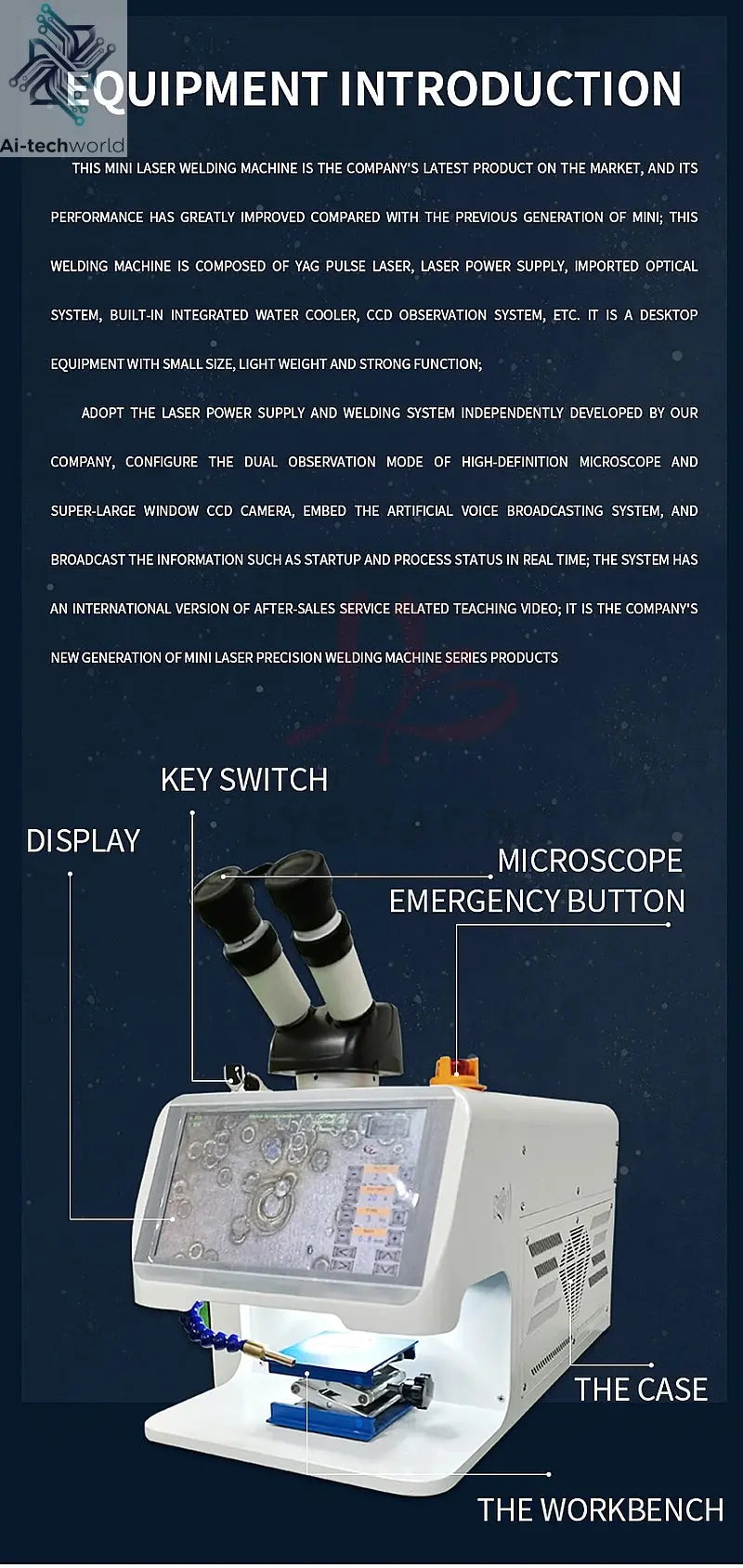 Jewelry Spot Welding Machine ND YAG Laser Touch Screen 60W 100W 150W 200W MINI Laser Soldering With CCD Control System Microscop Ai-TechWorld