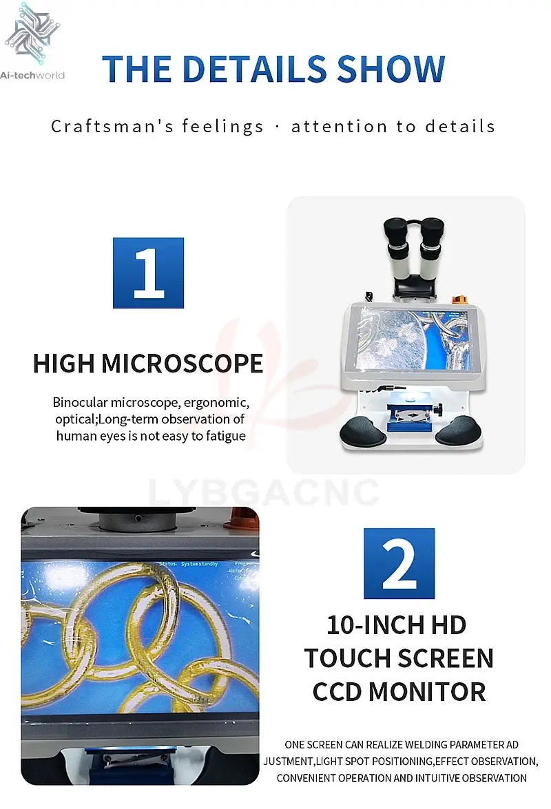 Jewelry Spot Welding Machine ND YAG Laser Touch Screen 60W 100W 150W 200W MINI Laser Soldering With CCD Control System Microscop Ai-TechWorld