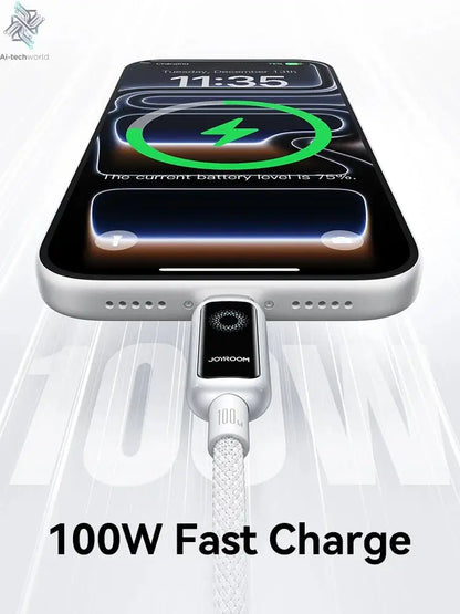 Joyroom 100W USB C Cable Automatic Power Off Fast Charge Type C Cable For iPhone 16 15 Pro Max  Xiaomi Sumsang Huawei Ai-TechWorld 