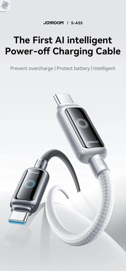 Joyroom 100W USB C Cable Automatic Power Off Fast Charge Type C Cable For iPhone 16 15 Pro Max  Xiaomi Sumsang Huawei Ai-TechWorld 