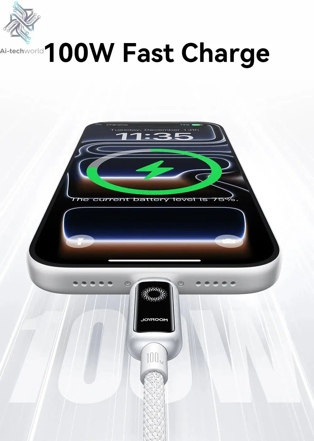 Joyroom 100W USB C Cable Automatic Power Off Fast Charge Type C Cable For iPhone 16 15 Pro Max  Xiaomi Sumsang Huawei Ai-TechWorld 