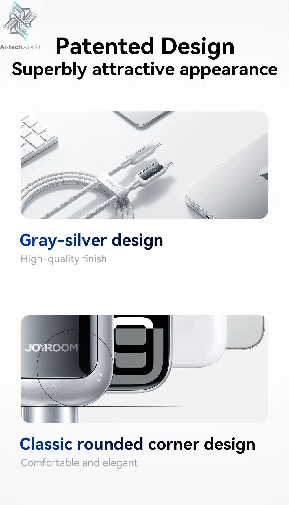 Joyroom 100W USB C Cable Automatic Power Off Fast Charge Type C Cable For iPhone 16 15 Pro Max  Xiaomi Sumsang Huawei Ai-TechWorld 