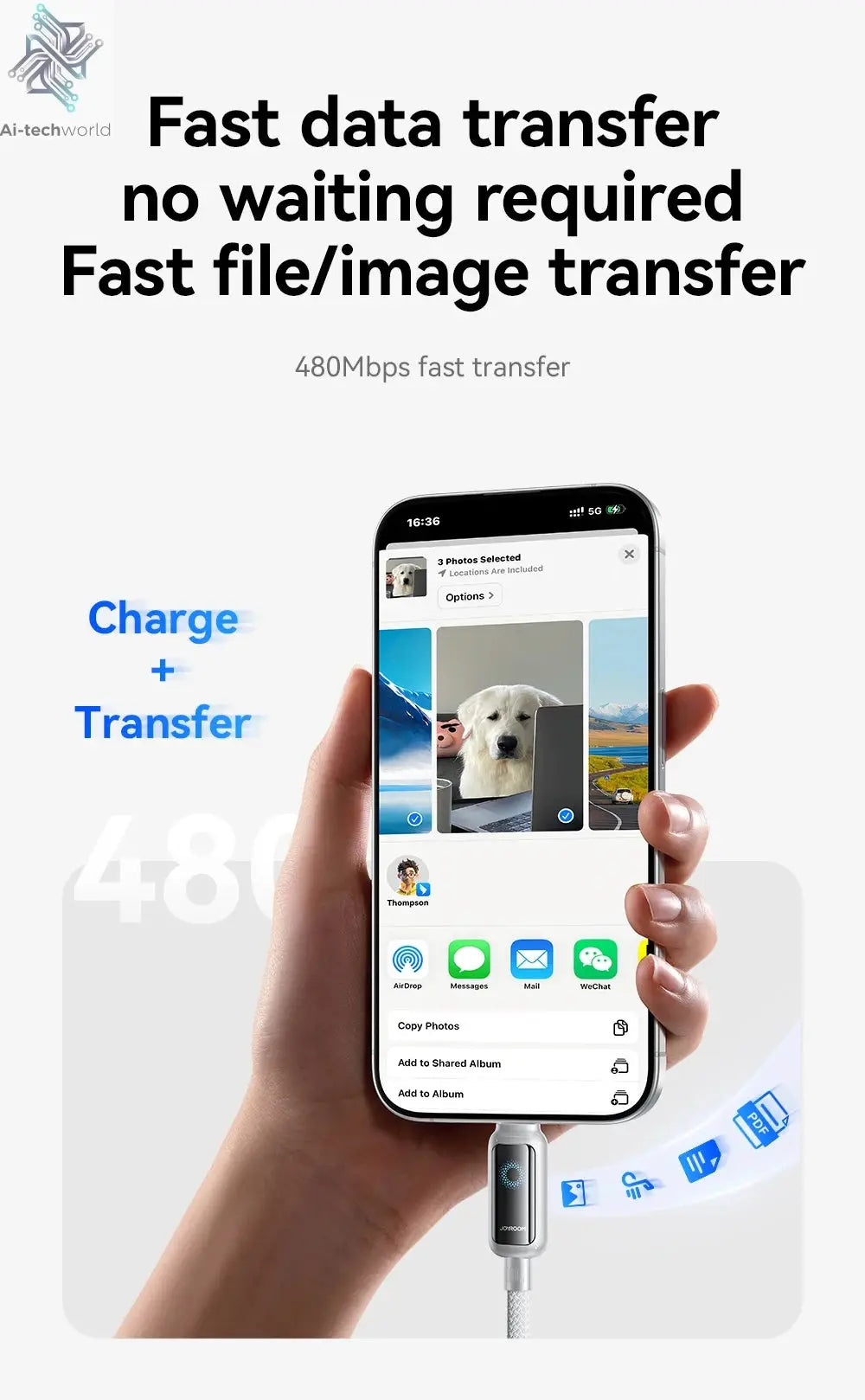 Joyroom 100W USB C Cable Automatic Power Off Fast Charge Type C Cable For iPhone 16 15 Pro Max  Xiaomi Sumsang Huawei Ai-TechWorld 