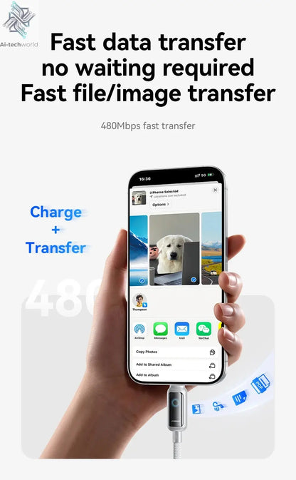 Joyroom 100W USB C Cable Automatic Power Off Fast Charge Type C Cable For iPhone 16 15 Pro Max  Xiaomi Sumsang Huawei Ai-TechWorld 