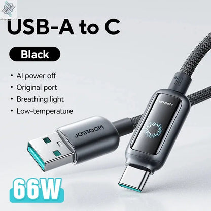 Joyroom 100W USB C Cable Automatic Power Off Fast Charge Type C Cable For iPhone 16 15 Pro Max  Xiaomi Sumsang Huawei Ai-TechWorld 