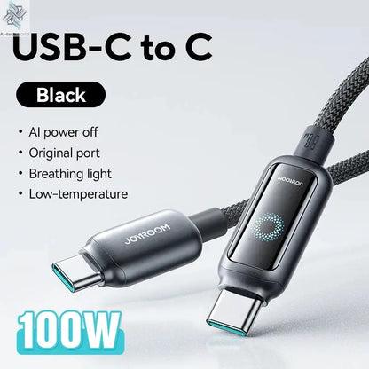 Joyroom 100W USB C Cable Automatic Power Off Fast Charge Type C Cable For iPhone 16 15 Pro Max  Xiaomi Sumsang Huawei Ai-TechWorld 