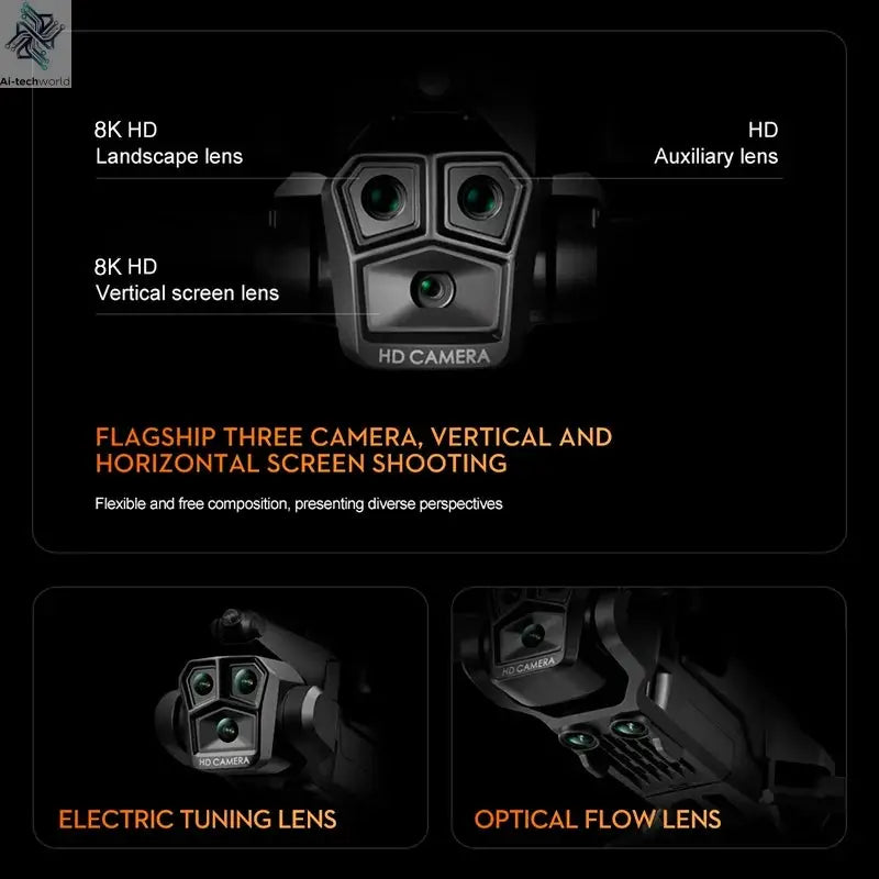 K10 Max 4k/8k Drone Profesional With Three Camera Intelligent Optical Flow Localization Four-way Obstacle Avoidance Toy plane Ai-TechWorld 
