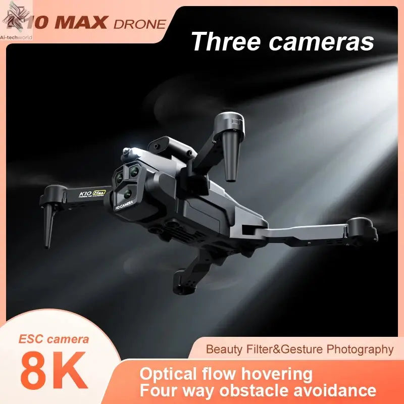 K10 Max 4k/8k Drone Profesional With Three Camera Intelligent Optical Flow Localization Four-way Obstacle Avoidance Toy plane Ai-TechWorld 
