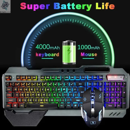 K680 Wireless Gaming Keyboard and Mouse Combo,Rainbow LED Backlit Keyboard with Rechargeable 3800mAh Battery Metal Panel Ai-TechWorld 