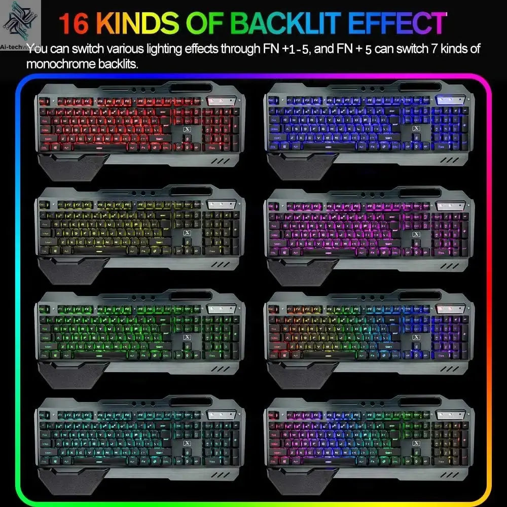 K680 Wireless Gaming Keyboard and Mouse Combo,Rainbow LED Backlit Keyboard with Rechargeable 3800mAh Battery Metal Panel Ai-TechWorld 