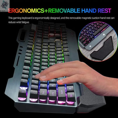 K680 Wireless Gaming Keyboard and Mouse Combo,Rainbow LED Backlit Keyboard with Rechargeable 3800mAh Battery Metal Panel Ai-TechWorld 