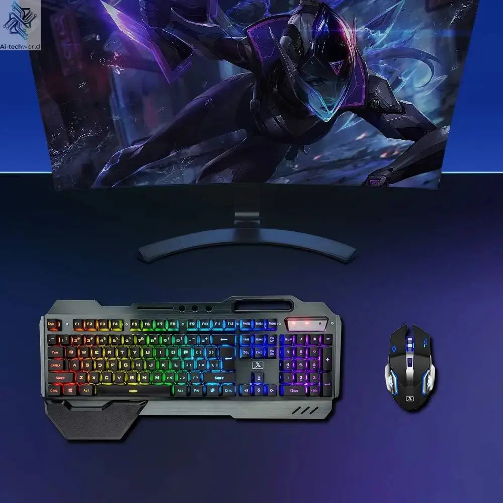 K680 Wireless Gaming Keyboard and Mouse Combo,Rainbow LED Backlit Keyboard with Rechargeable 3800mAh Battery Metal Panel Ai-TechWorld 