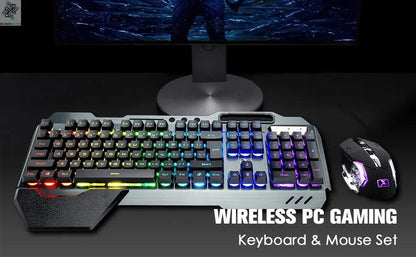 K680 Wireless Gaming Keyboard and Mouse Combo,Rainbow LED Backlit Keyboard with Rechargeable 3800mAh Battery Metal Panel Ai-TechWorld 