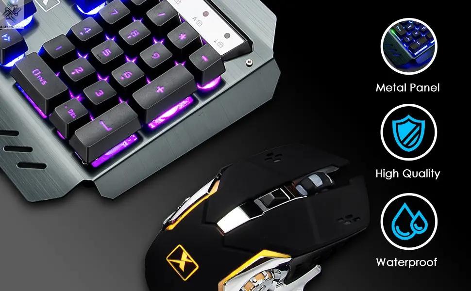 K680 Wireless Gaming Keyboard and Mouse Combo,Rainbow LED Backlit Keyboard with Rechargeable 3800mAh Battery Metal Panel Ai-TechWorld 