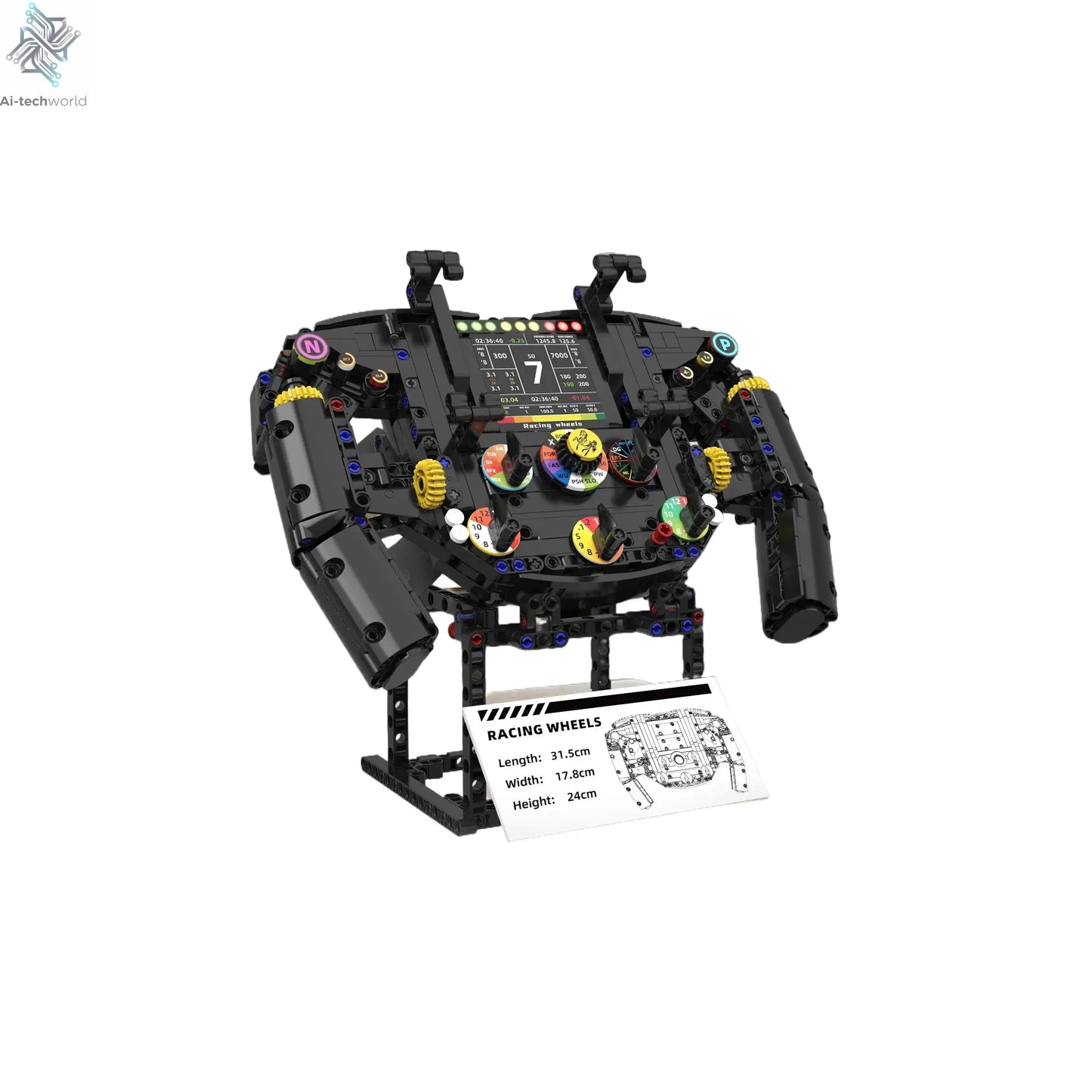 K96217 Formula One steering wheel building blocks, DIY model assembly, remote control phone holder, children's toy gift Ai-TechWorld 