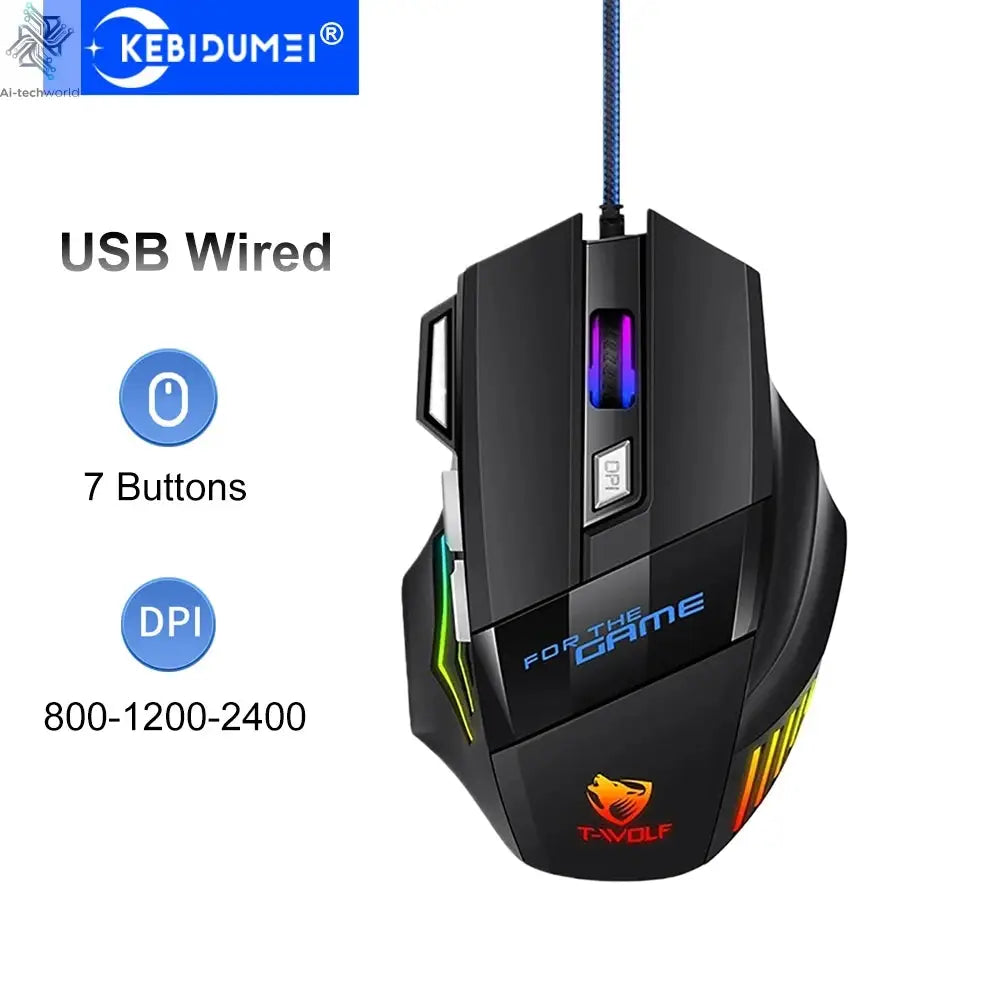 KEBIDUMEI 7 Buttons USB Wired Mouse RGB Backlit Mouse Ergonomic Gaming Mouse Plug and Play For PC Computer Laptop Windows Mac OS Ai-TechWorld 