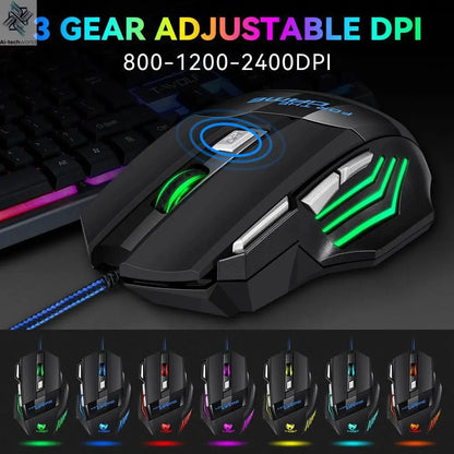 KEBIDUMEI 7 Buttons USB Wired Mouse RGB Backlit Mouse Ergonomic Gaming Mouse Plug and Play For PC Computer Laptop Windows Mac OS Ai-TechWorld 