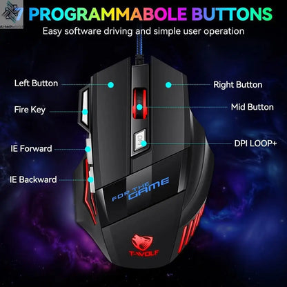 KEBIDUMEI 7 Buttons USB Wired Mouse RGB Backlit Mouse Ergonomic Gaming Mouse Plug and Play For PC Computer Laptop Windows Mac OS Ai-TechWorld 