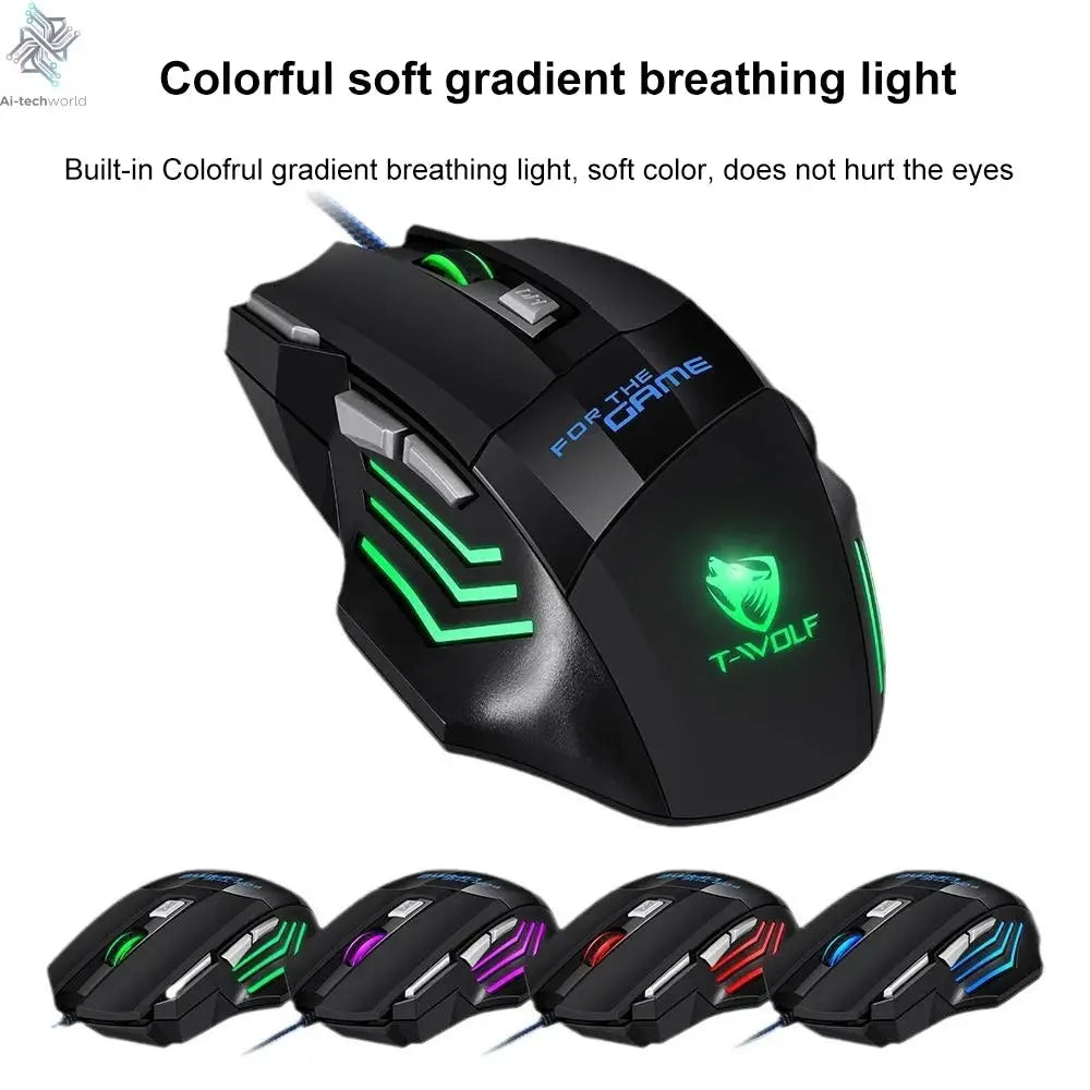 KEBIDUMEI 7 Buttons USB Wired Mouse RGB Backlit Mouse Ergonomic Gaming Mouse Plug and Play For PC Computer Laptop Windows Mac OS Ai-TechWorld 