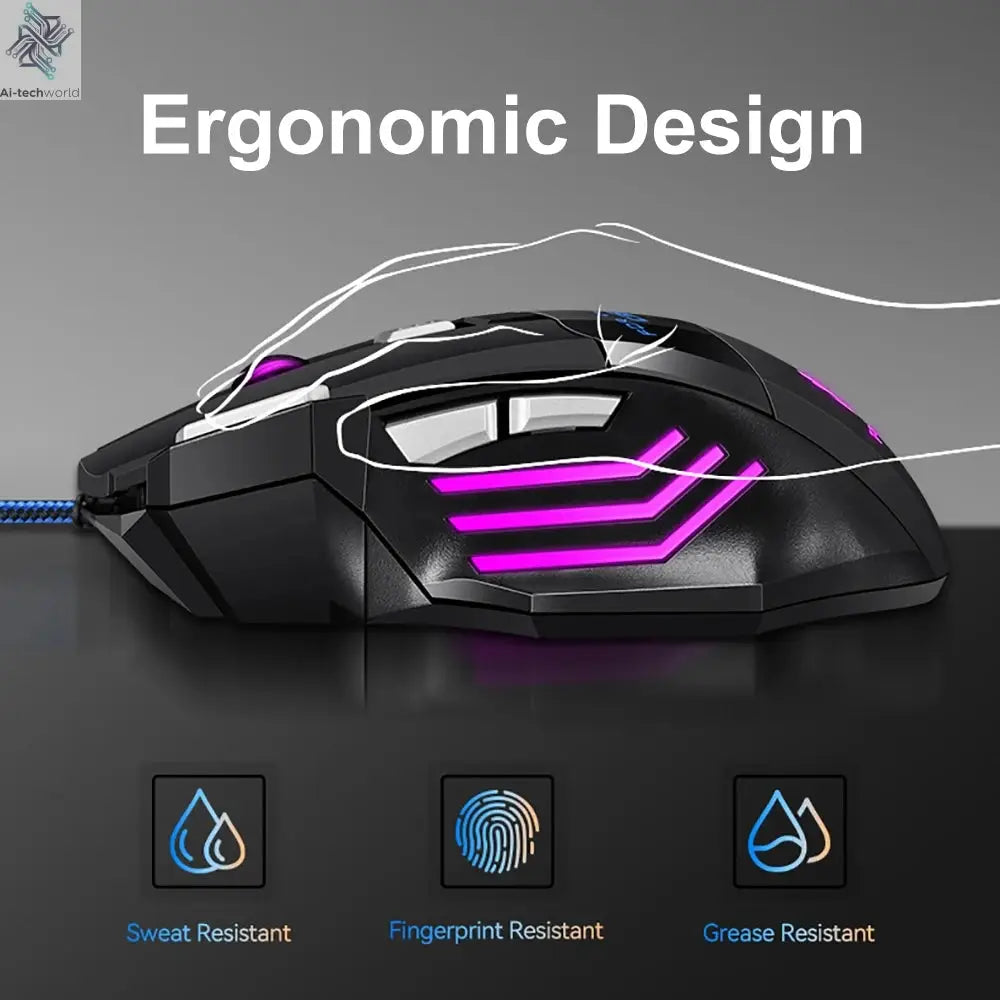 KEBIDUMEI 7 Buttons USB Wired Mouse RGB Backlit Mouse Ergonomic Gaming Mouse Plug and Play For PC Computer Laptop Windows Mac OS Ai-TechWorld 
