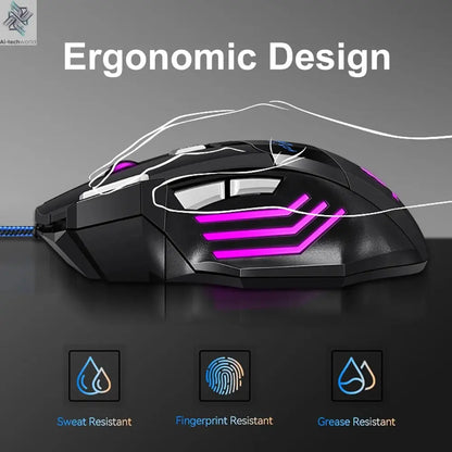 KEBIDUMEI 7 Buttons USB Wired Mouse RGB Backlit Mouse Ergonomic Gaming Mouse Plug and Play For PC Computer Laptop Windows Mac OS Ai-TechWorld 