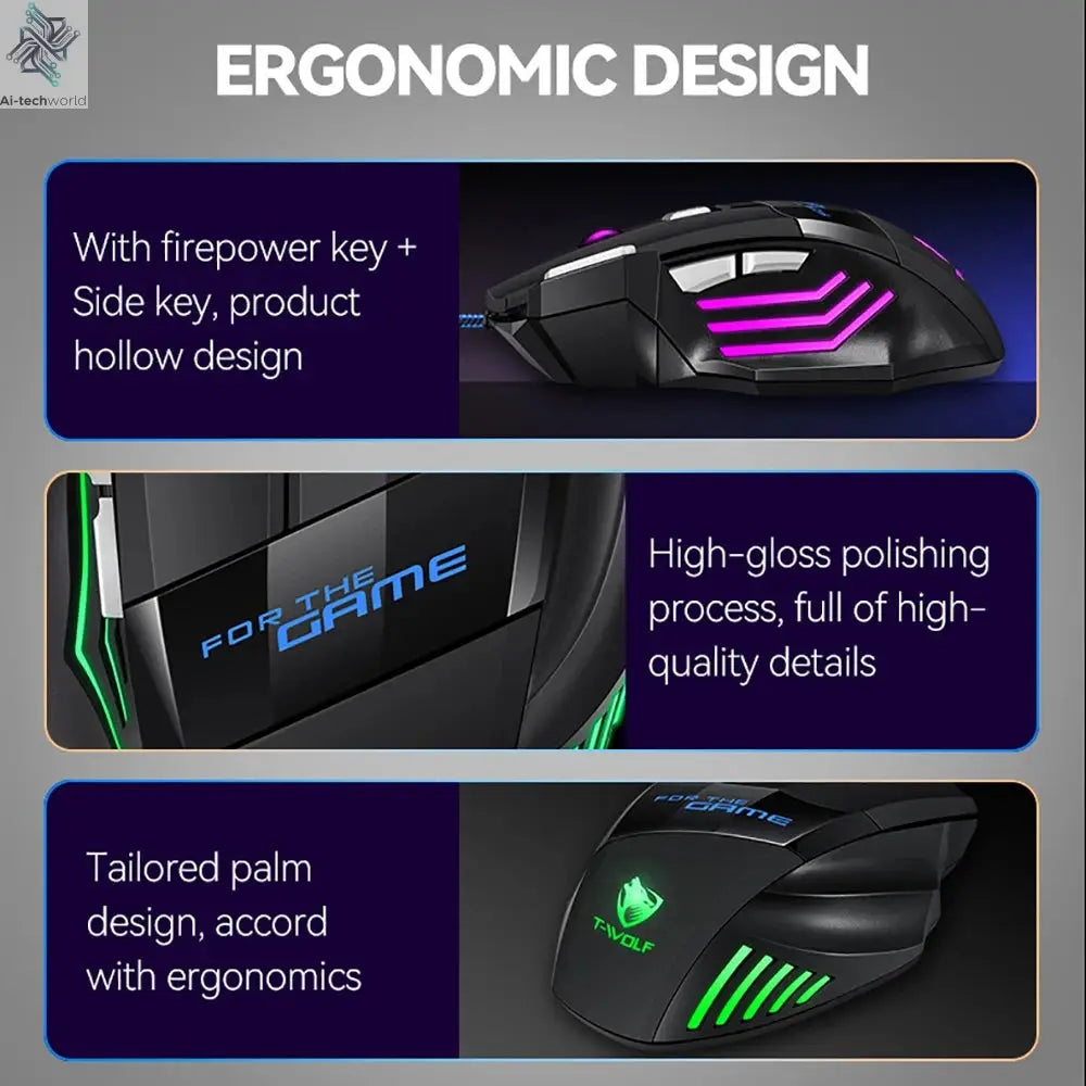 KEBIDUMEI 7 Buttons USB Wired Mouse RGB Backlit Mouse Ergonomic Gaming Mouse Plug and Play For PC Computer Laptop Windows Mac OS Ai-TechWorld 