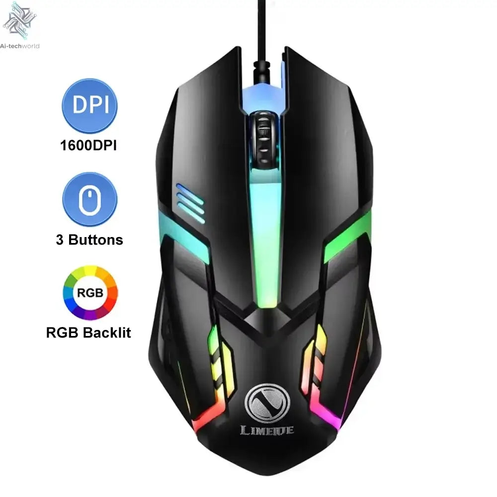 KEBIDUMEI 7 Buttons USB Wired Mouse RGB Backlit Mouse Ergonomic Gaming Mouse Plug and Play For PC Computer Laptop Windows Mac OS Ai-TechWorld 