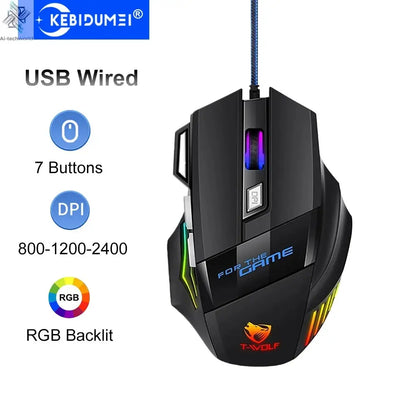 KEBIDUMEI 7 Buttons USB Wired Mouse RGB Backlit Mouse Ergonomic Gaming Mouse Plug and Play For PC Computer Laptop Windows Mac OS Ai-TechWorld 