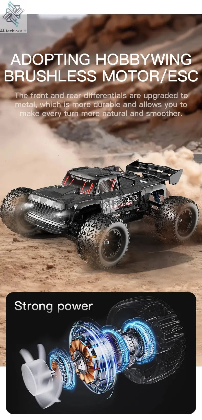 KF16 1:12 High Speed Drift Racing 70KM/H Brushless Motor 4WD 3S 3200mah RC Off Road Car Monster Trucks Toys for For Kids Gifts Ai-TechWorld 