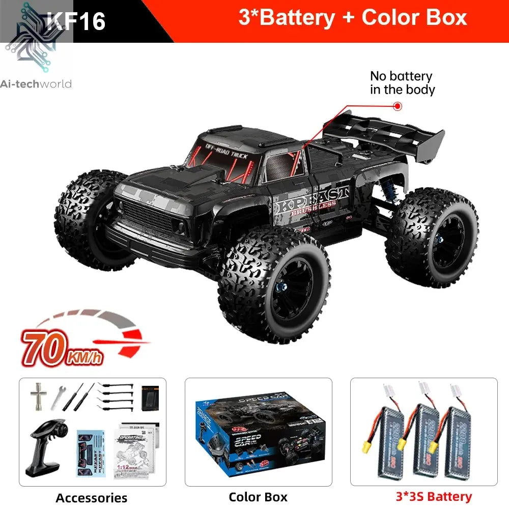 KF16 1:12 High Speed Drift Racing 70KM/H Brushless Motor 4WD 3S 3200mah RC Off Road Car Monster Trucks Toys for For Kids Gifts Ai-TechWorld 