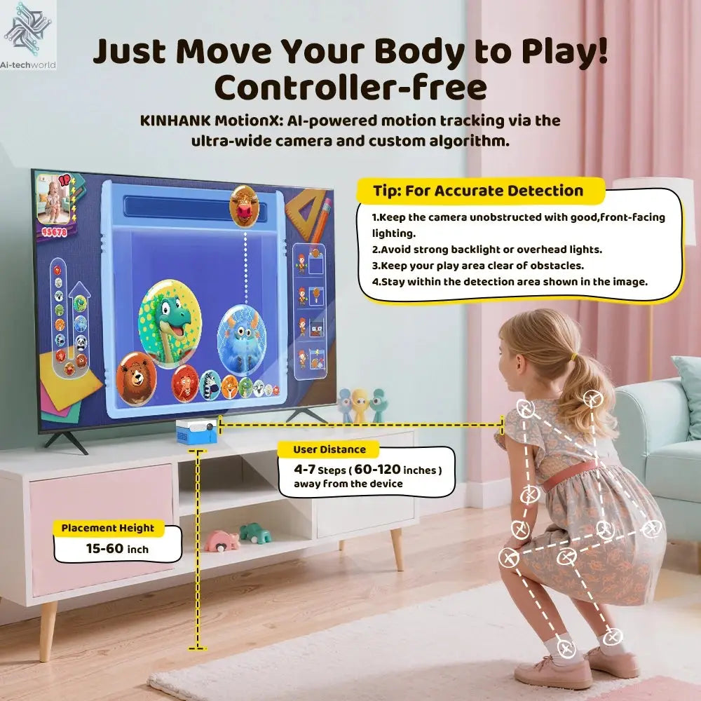 KINHANK MotionX Video Game Console for Kids & Families Ongoing Updates Kids Toy Active Play System Indoor Physical Activity Ai-TechWorld 
