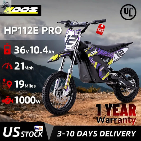 KOOZ HP112E PRO 36V 1000W Electric Motorcycle for Kids, Electric Dirt Bike Up to 20.6 MPH & 19 Miles Long-Range,UL 2849. Ai-TechWorld 